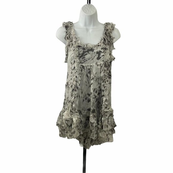 Line & Dot Cream Brown Ruffle Silk  Blouse… - Picture 1 of 6